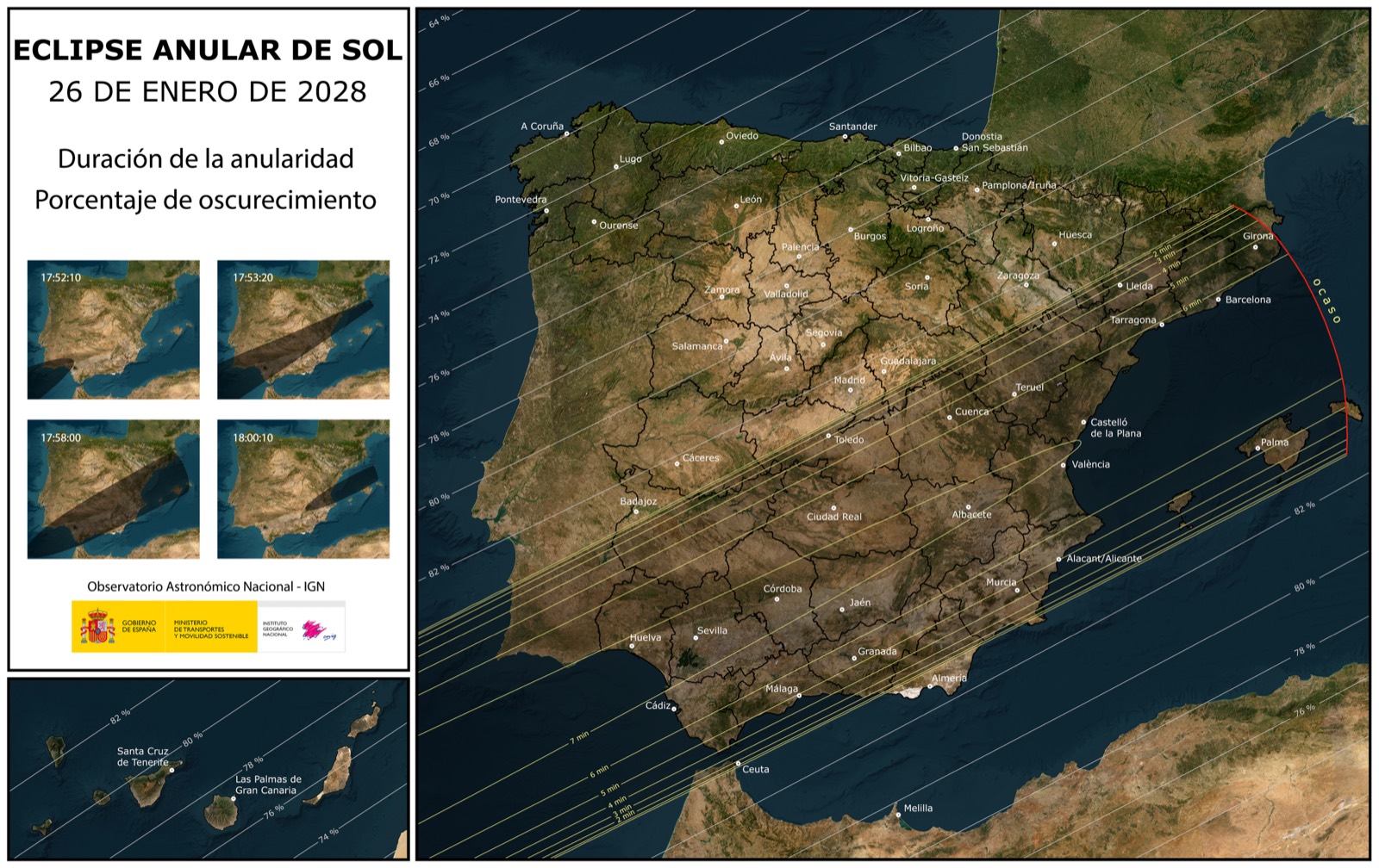 Mapa del IGN del eclipse anular de 2028