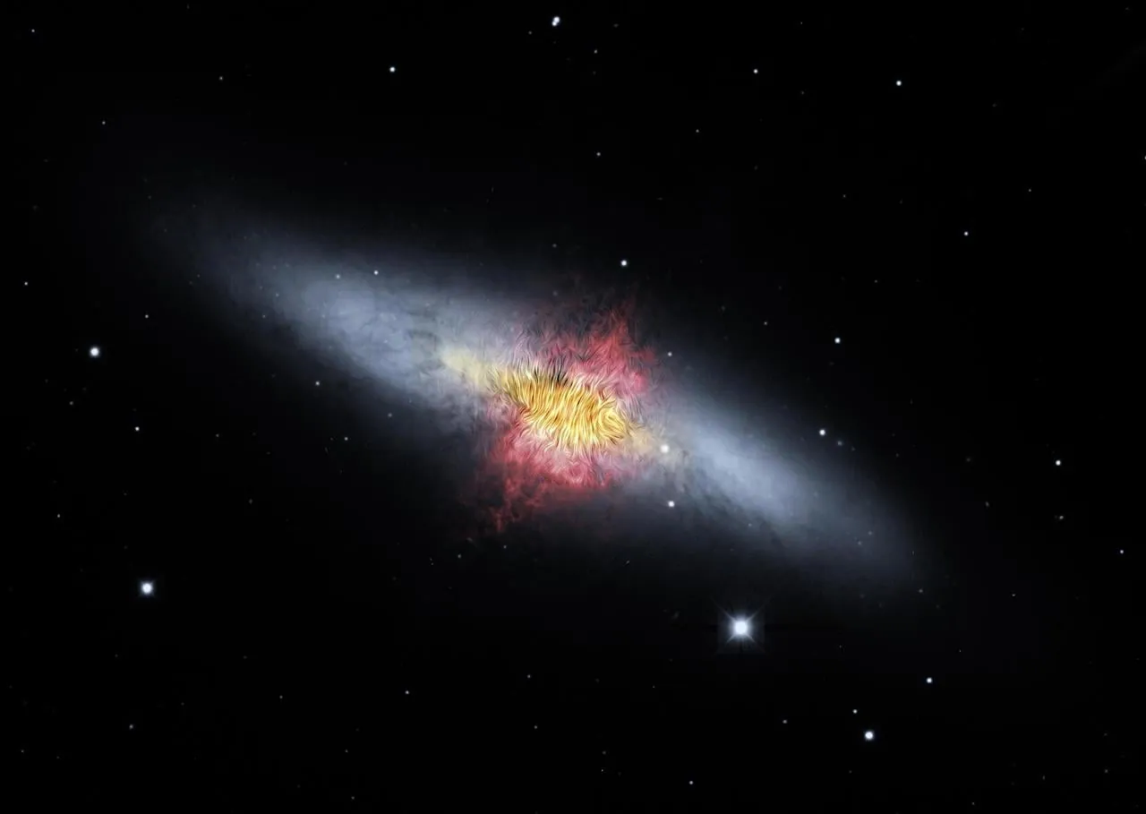 El campo magnético de la galaxia del Cigarro (M82)
