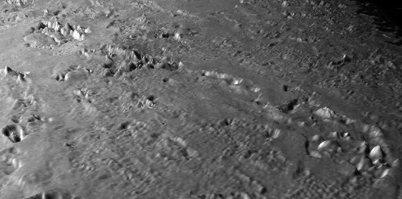 Llanuras volcánicas del hemisferio sur de Tritón captadas por Voyager 2 durante el sobrevuelo del 25 de agosto de 1989.
